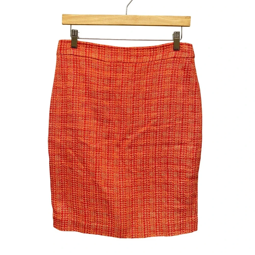 J. Crew No 2 Pencil Skirt Orange Tweed Office Business Casual Size 4 Academia‎